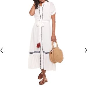 Embroidered Midi Shirt Dress